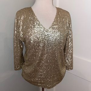 Jones NY Gold Sequin V Neck Top Size M Top